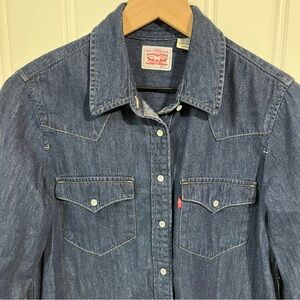 Levi's Dark Wash Pearl Snap Western Denim Womens Long Sleeve Shirt Womens S